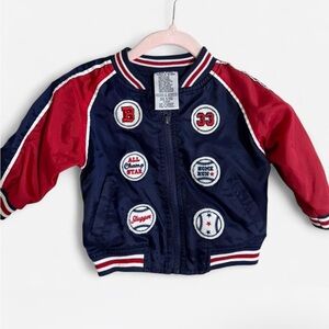 VINTAGE 1980s 90s Toddler Nylon
Baseball Jacket Coat red & blue 6/9
Months 6-9